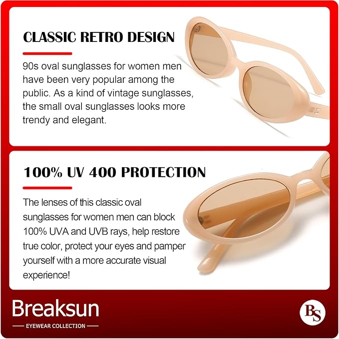 Retro Oval Sunglasses for Women Men Fashion Small Oval Sunglasses 90s Vintage Shades