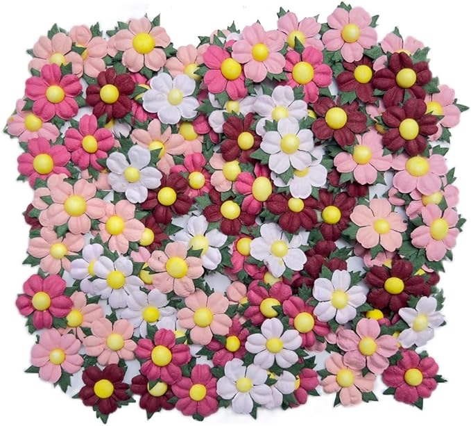 100 Pcs Pink Tone Mulberry Paper Flowers, 30x30mm, Handmade, Romantic Style, Craft Flowers, Wedding & Special Occasion