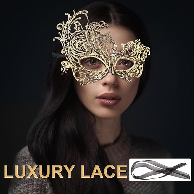 Couple Masquerade Mask for Women Men Shiny Venetian Mask Halloween Mask for Party Prom Ball Costume Lace Masks
