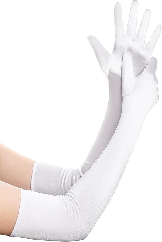 BABEYOND Long Opera Party 1920s Satin Tea Party Gloves Costume Stretchy Adult Size Elbow Length Bridal Gloves