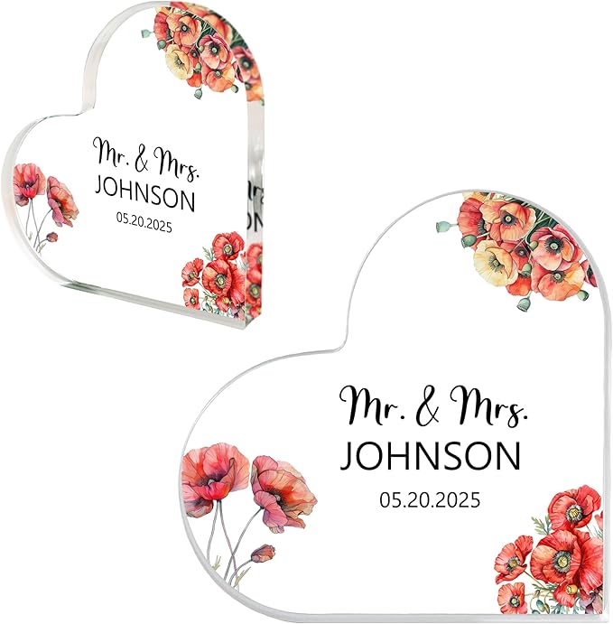 Custom Wedding Heart Acrylic Plaque,Mr & Mrs Cake Topper,Personalized Wedding Keepsake/Gift/Sign (Style 15)