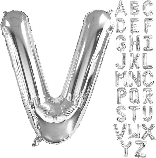 Lovoir 40 Inch Large Silver Letter V Balloons Big Size Jumbo Mylar Foil Helium Balloon for Birthday Party Celebration Decorations Alphabet Silver V