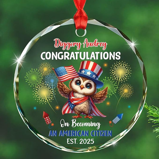 Congratulations On Becoming an American Citizen Ornament Gift for Men Women Dad Mom, Personalized U.S. Citizen New Americans Glass Xmas Ornament, Custom Name US Citizenship Christmas Ornaments 2025