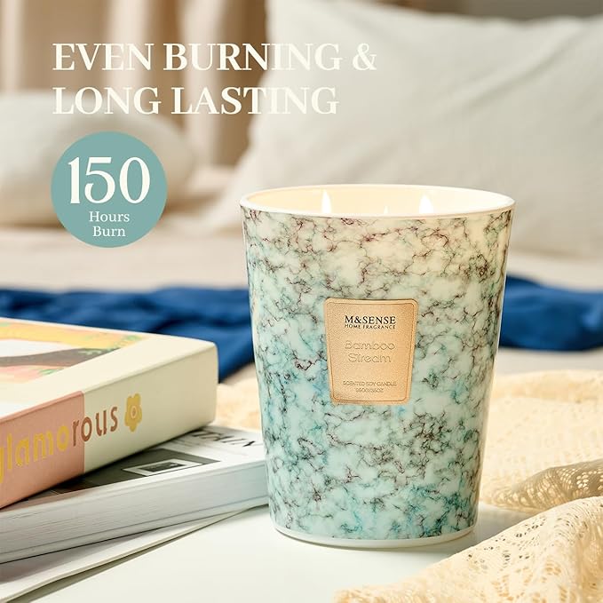 M&SENSE Extra Large Candle 35oz 150H BambooStream Scented, 3 Wick Highly Scented Jar Candle, XL Large Christmas Gift Candle for Women, Long Lasting Burning for Holiday, Thanksgiving, Christmas