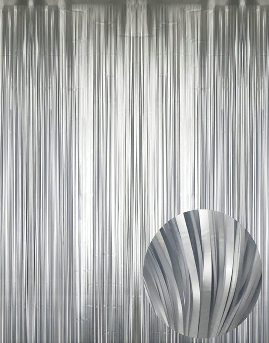 GOER 3.2 ft x 8.2 ft Metallic Tinsel Foil Fringe Curtains Party Photo Backdrop Party Streamers for Birthday,Graduation,New Year Eve Decorations Wedding Decor (4 Pcs,Matte Silver,Thick Material)