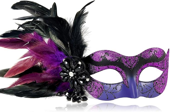 2025 New Masquerade Masks for Women Purple - Mardi Gras Mask for Women with Feathers - Womens Mascarade Venetian Mask for Masquerade Party, Halloween Ball, Cosplay Prom, Christmas