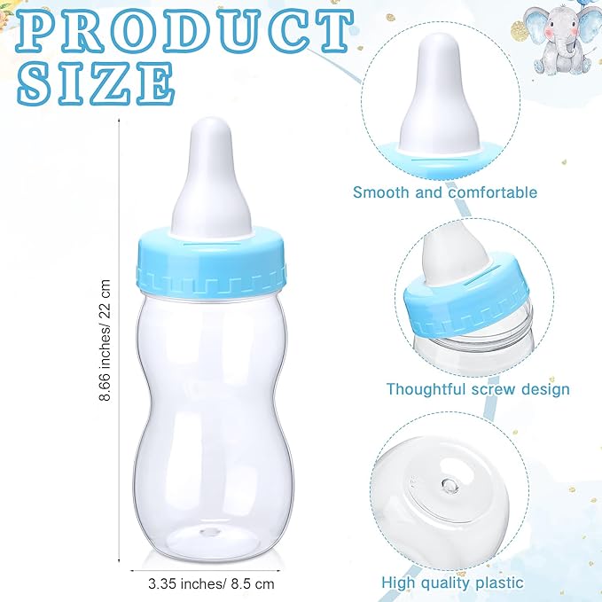 Roowest 512 Pcs Baby Shower Games Guess How Many Pacifiers Sign 100 Small Guessing Games 10 HB Pencils 750ml Milk Bottle 400 Acrylic Pacifiers Decoration for Guest Gender Reveal(Blue,Elephant)