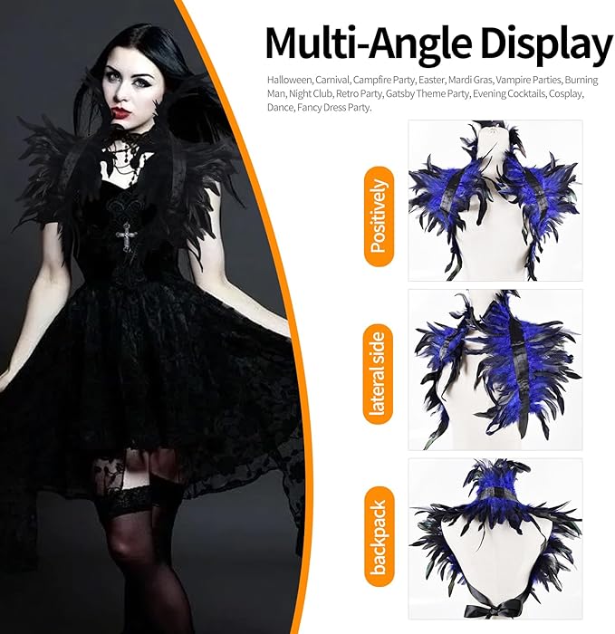 Gothic Natural Feather Shrug Feather Shawl Wrap Cape Victorian Collar for Halloween Cosplay Party Costume Accessories
