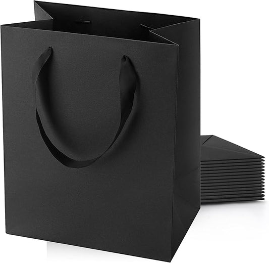 MOXARYSU Black Gift Bags With Handles: 8x5x10 Inch 15pcs Black Paper Bags Medium Bulk For Party Shopping Birthday Wedding (M,15)