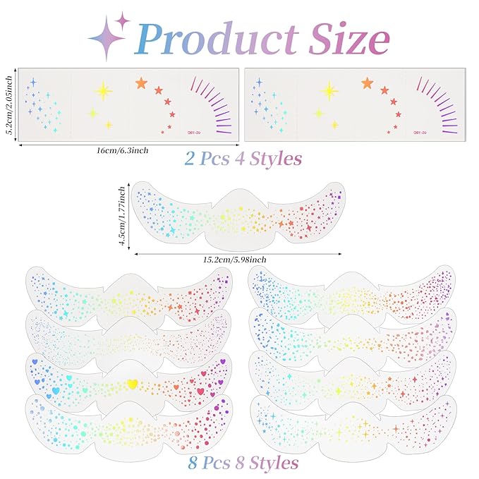 16 Pcs Glitter Freckles Face Tattoo, Holographic Sparkle Makeup Patches, Glitter Speckles Temporary Tattoos for Women, Kids, Concert, Festival, Carnival Party, Rave Accessories(10 Sheet)