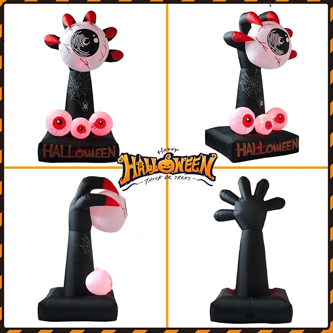 LANGXUN 8ft Hell's Eye Spooky 2025 Halloween Inflatable Decorations - Eyeball & Claws Yard Prop with LED Effect for Indoor Outdoor Lawn, Garden, Patio Cute Skeleton Ghost Holiday Party Decor