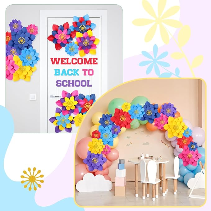 18 Pcs Mexican Paper Flowers Decor for Wall DIY Paper Fiesta Bulletin Board 3D Colorful Mexican Backdrop Decoration for Classroom Back to School Carnival and Holiday Party(Lotus-Shaped,Dark)