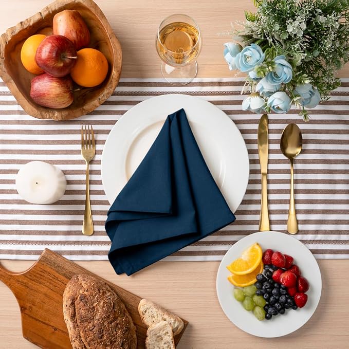 Blue Needles Solid Cloth Napkins Set of 12 Crystal Teal 100% Cotton Dinner Napkins 18x18 inches - Soft, Reusable, Absorbent & Washable Fall Thanksgiving Linen, Ideal for Events, Parties & Everyday Use