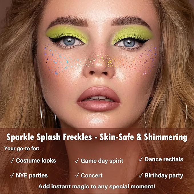 20 Pcs Face Temporary Tattoos, Holographic Multichrome Glitter Freckles Face Tattoo, Glitter Freckles, Holographic Laser Sparkle Makeup Patches, Waterproof Face Glitter Makeup Patches for Women