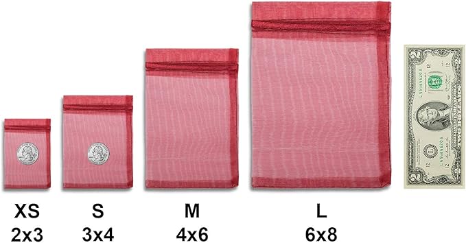 TheDisplayGuys 48-Pack 2" x 2-3/4" Maroon Sheer Organza Gift Bags with Drawstring, Jewelry Candy Treat Wedding Party Favors Mesh Pouch