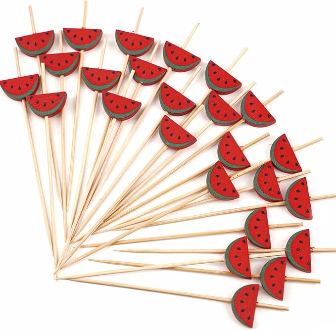 PuTwo Cocktail Picks Handmade Bamboo Toothpicks 100pcs 4.7” in Watermelon Decor