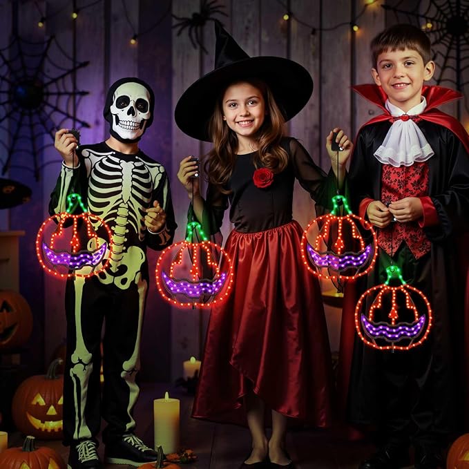 Halloween Lighted Pumpkin Light Single – Hanging Lighted Pumpkin with 4 Light Modes & Timer – Indoor & Outdoor Halloween Decor Yard Decorations Spooky Party Lighting