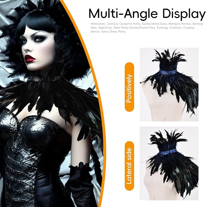 Gothic Natural Feather Shrug Feather Shawl Wrap Cape Victorian Collar for Halloween Cosplay Party Costume Accessories