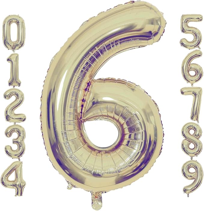 Champagne Gold 6 Number Balloons, 40 Inch Giant Number 6 Balloons Foil Mylar Helium Light Gold Number Balloons for 6th Birthday Party Supplies Anniversary Event Celebration Decorations