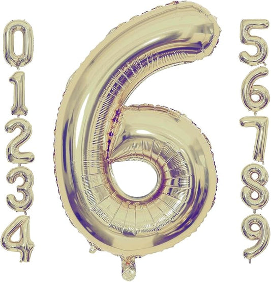 Champagne Gold 6 Number Balloons, 40 Inch Giant Number 6 Balloons Foil Mylar Helium Light Gold Number Balloons for 6th Birthday Party Supplies Anniversary Event Celebration Decorations