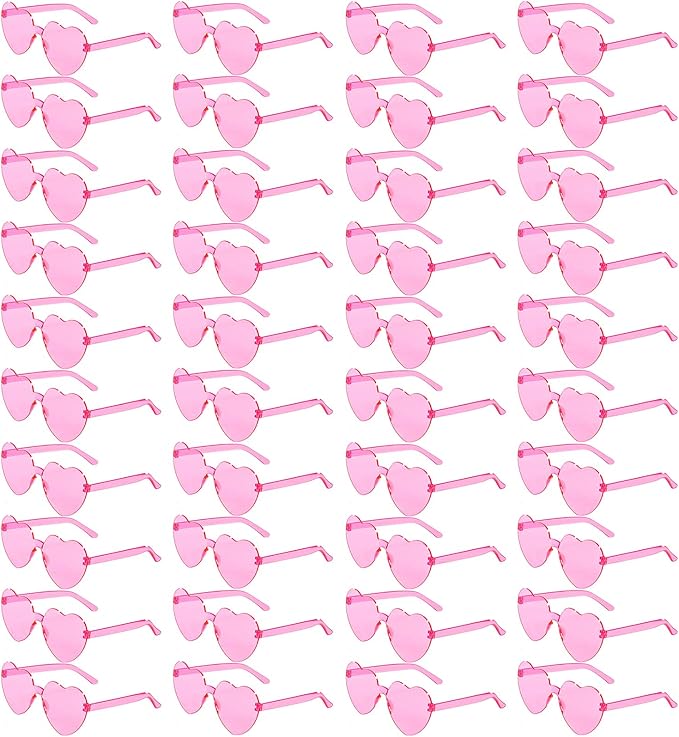 40 Pairs Heart Shaped Sunglasses Bulk, Colorful Rimless Fun Heart Sunglasses for Women Party Favors