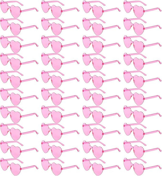 40 Pairs Heart Shaped Sunglasses Bulk, Colorful Rimless Fun Heart Sunglasses for Women Party Favors