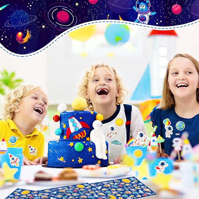 JULBEAR Spaces Foam Sticker for Kids Crafts, 300Pcs Bulk Colorful Planet Astronaut Rocket Self-Adhesive Foam Stickers for Birthday Party DIY Crafts Favor Scrapbooks Decorations Supplies