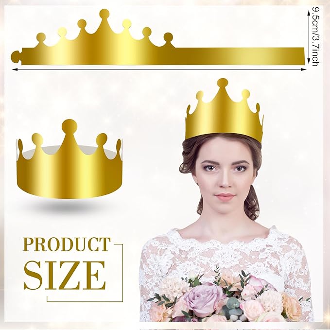 Crtiin 100 Pcs Gold Paper Crowns Birthday Party Bulk for Adults Classroom Students Hat Supplies Favors (Elegant Style)