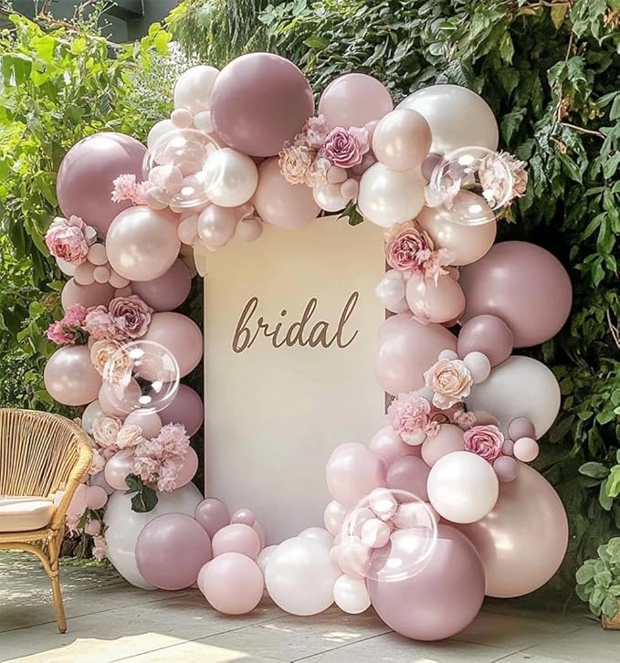 Pink White Balloon Arch Double Stuffed Pearl Pink Bobo Balloons Garland for Birthday Baby Shower Bridal Shower Wedding Fairy Baptism Party Decorations