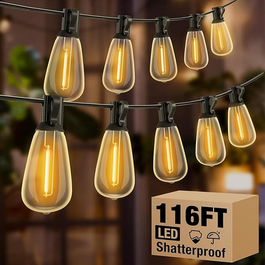 litogo 116FT Patio Lights Waterproof, Led Outdoor String Lights with Edison Bulbs Shatterproof, Soft White Hanging Outside Lights for Backyard Deck Party Garden Bistro Tent