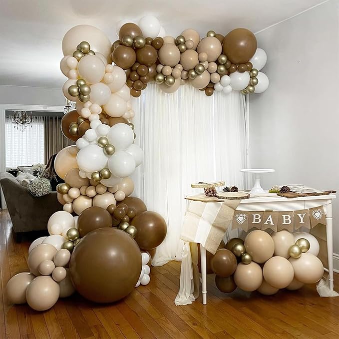 Brown Balloons, 18/12/10/5 In Retro Dark Brown Balloon Garland Arch Kit Different Sizes, Chocolate Coffee Caramel Mocha Helium Latex Balloons for Teddy Bear Birthday Boho Baby Shower Party Decorations
