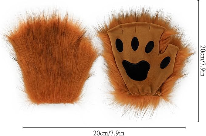 HAOAN Furry Fox Mask Wolf Fox Tail and Paw Gloves Set Adult Cat Halloween Mask Cosplay Animal Party Costume