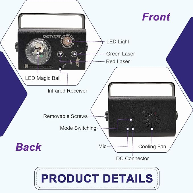 Disco Laser Lights Projector for Party: Sound Activated Dance Floor Light Disco Ball Lamp DJ Lazer Show Music Sync LED Club Strobe for Karaoke Indoor Outdoor Halloween Rave Kids Decorations