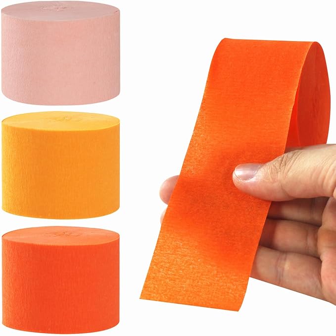 Pink Orange Groovy Party-Decorations Streamers - 8 Rolls Fall Autumn Thanksgiving Harvest Crepe Tissue Paper Streamer,Birthday Baby Bridal Shower Engagement Wedding Garland Decor Panduola
