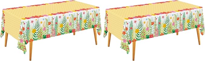 Gatherfun Hawaiian Luau Party Supplies Set - Includes 2 Aloha-Themed Disposable Plastic Tablecloths,Tropical Party Decorations for BBQs, Tropical Parties, 54 x 108 Inch (Pack of 2)