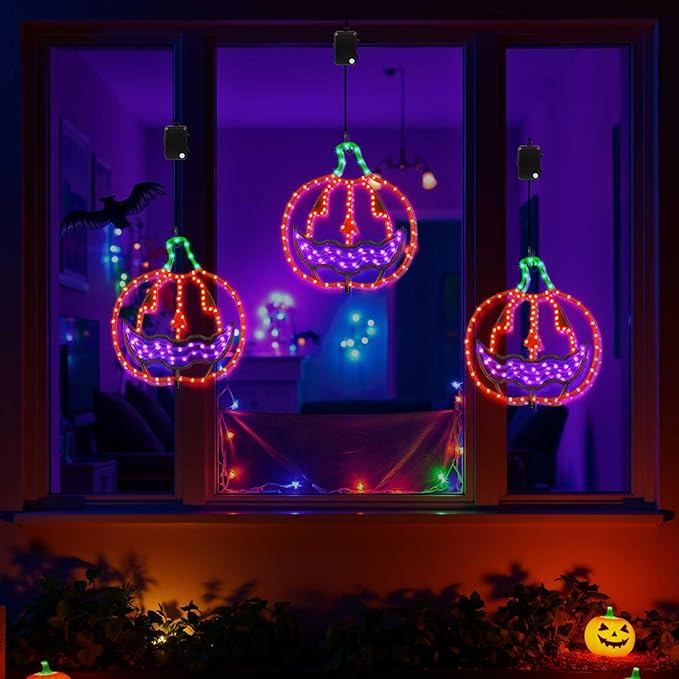 Halloween Lighted Pumpkin Light Single – Hanging Lighted Pumpkin with 4 Light Modes & Timer – Indoor & Outdoor Halloween Decor Yard Decorations Spooky Party Lighting
