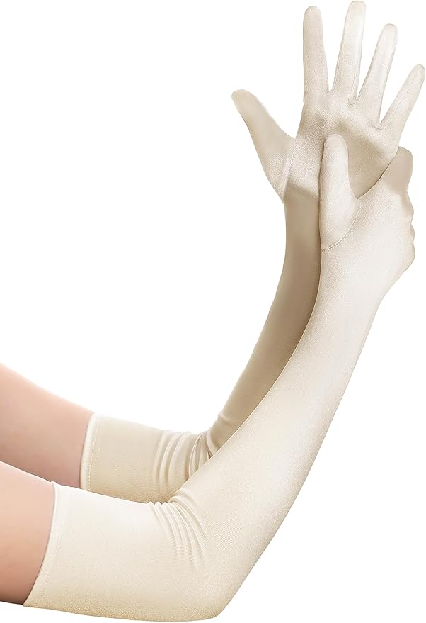 BABEYOND Long Opera Party 1920s Satin Tea Party Gloves Costume Stretchy Adult Size Elbow Length Bridal Gloves