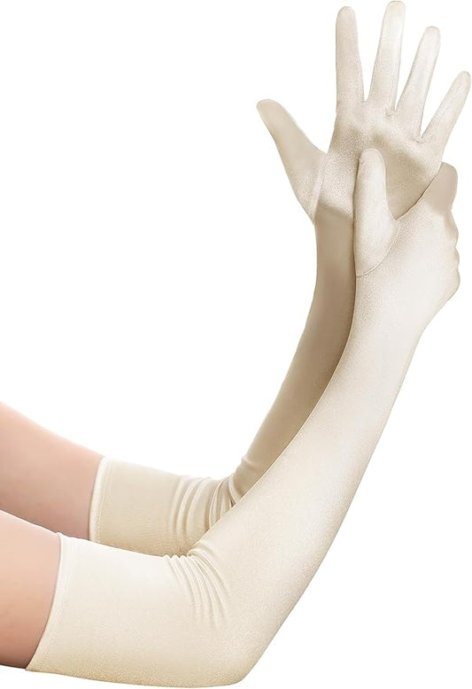BABEYOND Long Opera Party 1920s Satin Tea Party Gloves Costume Stretchy Adult Size Elbow Length Bridal Gloves