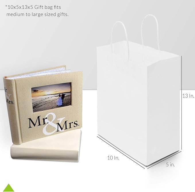 Prime Line Packaging White Gift Bags, Kraft Gift Bags Medium with Handles, Shopping Bags, Small Business, Boutiques, Merchandise, Party Favors, Bulk, 10x5x13, 50 Pack