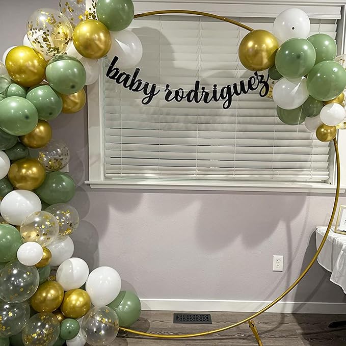 Sage Green Gold Balloons, 12 Inch Green White Metallic Gold Balloons, Olive Sand White Balloon Golded Confetti Latex Balloon for Birthday Wedding Baby Shower Party Decoration
