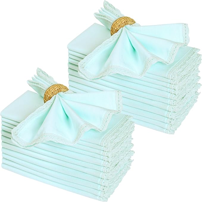 Ramanta Home Linen Flax Cloth Napkins Set of 24 | 18x18 Inch | Premium Cotton Linen Flax Lace Soft & Durable | Washable Ideal for Everyday Use Parties Thanksgiving Christmas Halloween Baby Blue