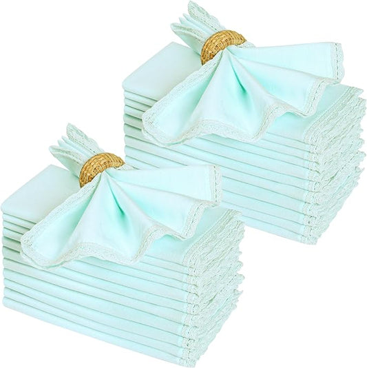 Ramanta Home Linen Flax Cloth Napkins Set of 24 | 18x18 Inch | Premium Cotton Linen Flax Lace Soft & Durable | Washable Ideal for Everyday Use Parties Thanksgiving Christmas Halloween Baby Blue