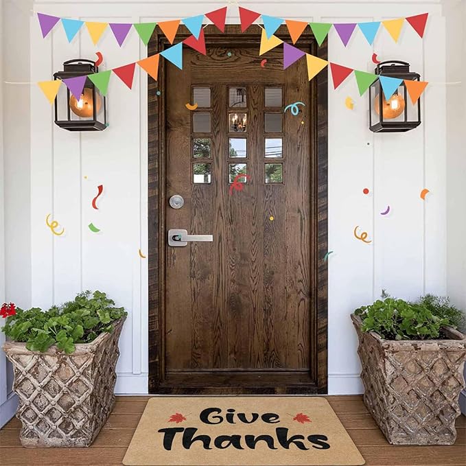 InterestPrint Fall Thanksgiving Welcome Door Mat, Give Thanks Doormat for Front Door Outdoor Outside Entrance Porch Non Slip Rubber Rug Autumn Thanksgiving Christmas Farmhouse Decor, 30"x18"inch