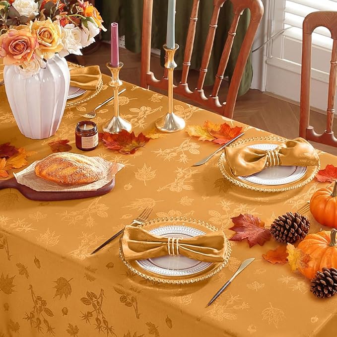 MATIRUG Fall Thanksgiving Table Cloth Rectangle 60X84 inched,Spillproof Wrinkle Free Jacquard Autumn Table Cloth for Harvest Holiday, Amber