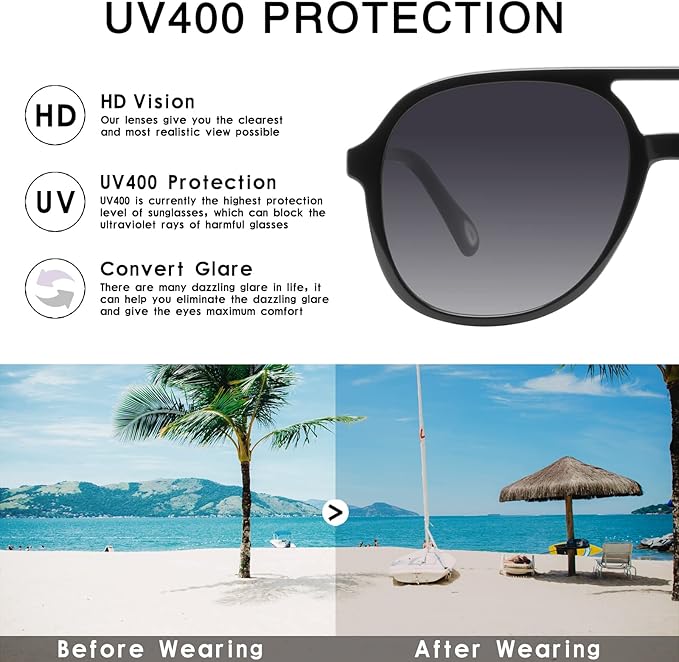 YDAOWKN Retro Square Aviator Sunglasses for Womens Mens Vintage 70s Double Bridge Sun Glasses