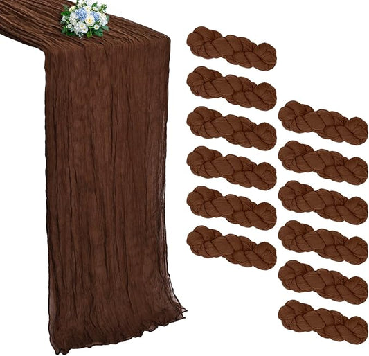 12 Pack Brown Cheesecloth Table Runner 10FT Boho Cheese Cloths Gauze Fabric Table Runners 120 Inch Rustic Sheer for Fall Thanksgiving Wedding Birthday Party Baby Shower Home Decorations