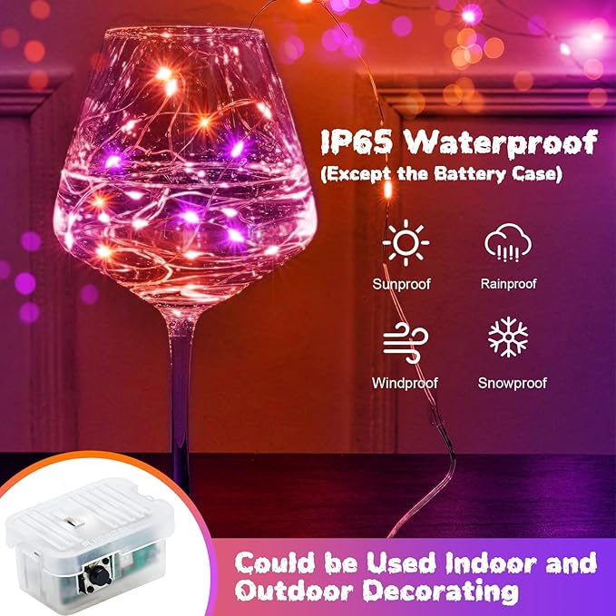 ZGWJ 8 Pack Halloween Fairy Lights Battery Operated, 7ft 20 Mini LED Fairy String Lights Silver Wire 3 Modes for DIY, Parties, Wedding, Bedroom, Halloween Decoration Orange&Purple