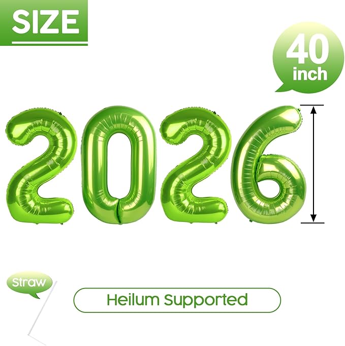 2026 Balloon - Light Green Birthday Number Balloons, 40 Inch Large Foil Balloons for Men Women Boys Girls Light Green Themed Birthday Decorations，Number 2026 Balloon