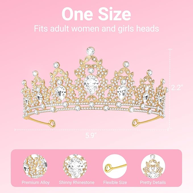 Tiara Crown for Women, Headband Hair Accessories for Birthday Wedding Party Costume
