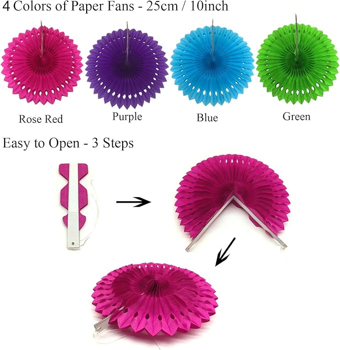 ZERODECO Party Decoration, Multi-colored Paper Fans Pom Poms Flowers Garlands Confetti Latex Balloons String Polka Dot Triangle Bunting Flags for Birthday Cinco De Mayo Fiesta Mexican Party